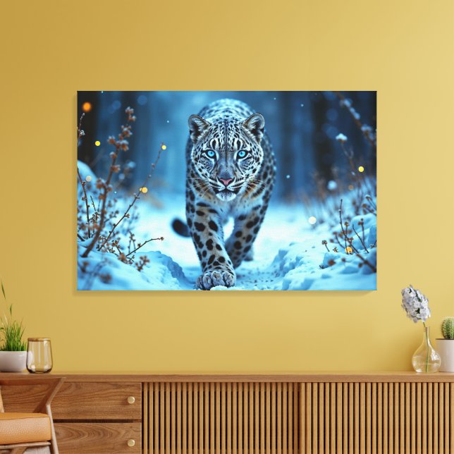 Lienzo El majestuoso depredador de ojos azules del leopar (Insitu (Sala de estar))