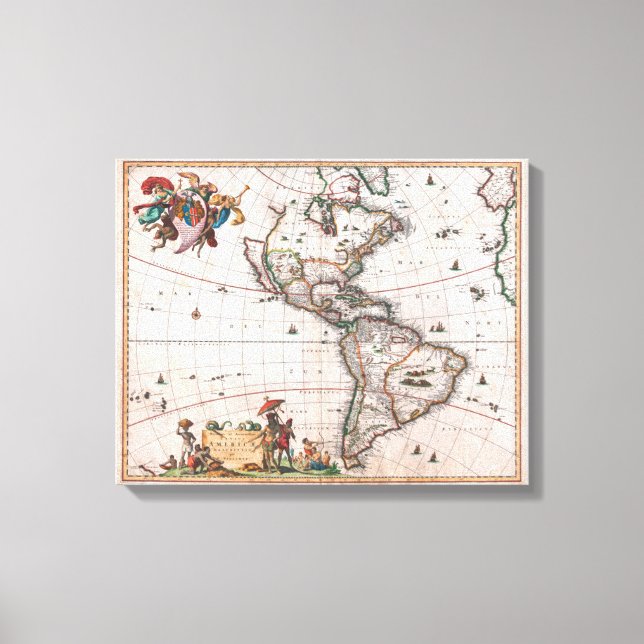 Lienzo El mapa de Visscher del Nuevo Mundo (Anverso)