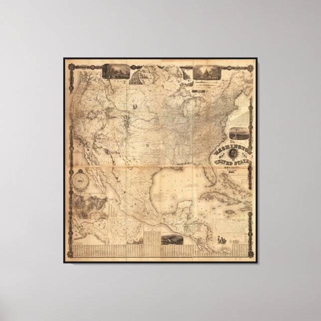 Lienzo El mapa de Washington de los Estados Unidos (1861) (Anverso)