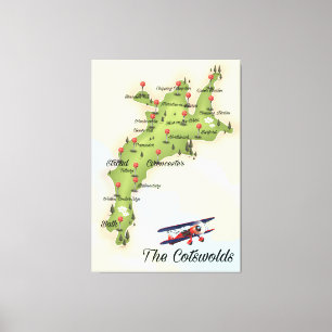 Lienzo El mapa vintage de Cotswolds