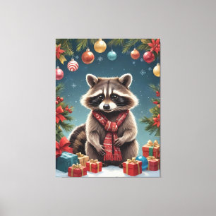 Lienzo El mapache festivo en las luces de los Navidades