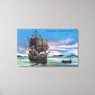 Lienzo El Mayflower que aterriza en 1620 escena