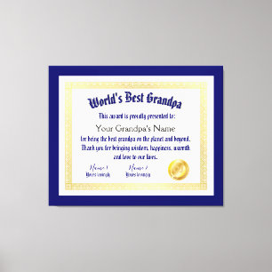 Lienzo El mejor certificado de abuelo de un mundo diverti