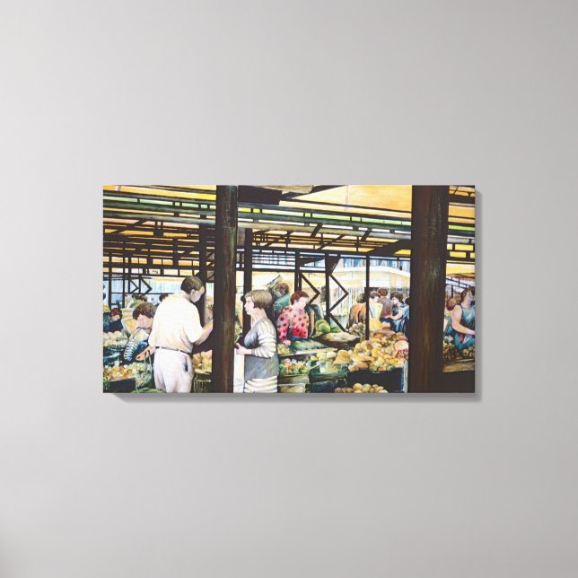 Lienzo El mercado de agricultores de Miskolc en Hungría (Anverso)