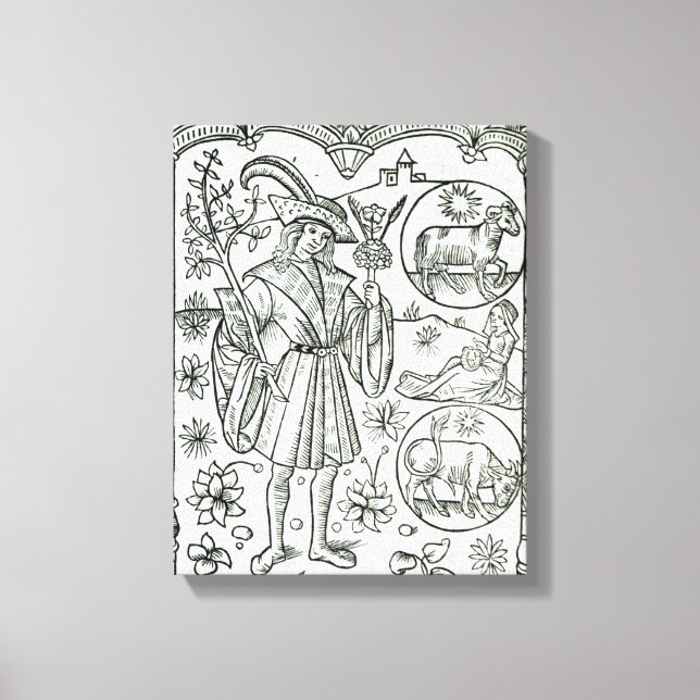 Lienzo El mes de abril con signos astrológicos de sol (Anverso)