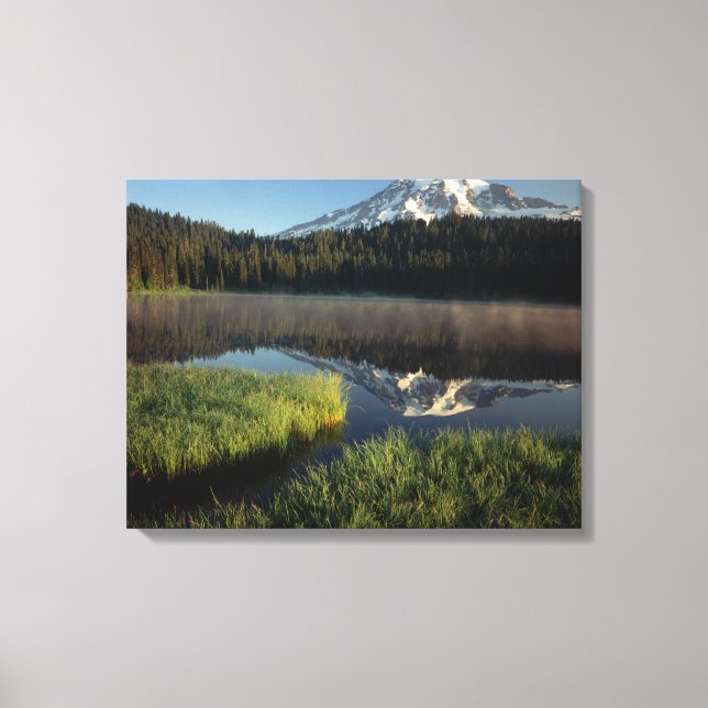 Lienzo El Monte Rainier reflejado en el lago reflectante (Anverso)