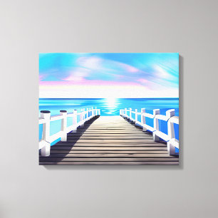 Lienzo El muelle, el océano y el cielo al amanecer