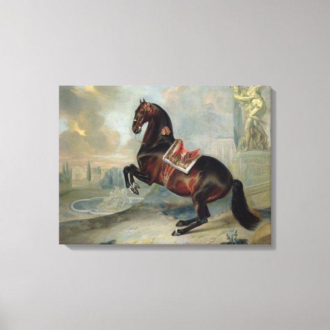 Lienzo El oscuro caballo de la bahía "Valido" (Anverso)