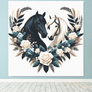 Lienzo El país de los caballos blancos y negros con amor