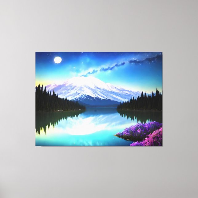 Lienzo El paisaje de Mountain Lake Moon (Anverso)