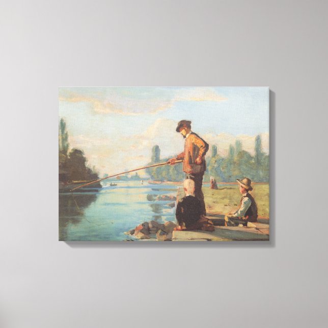 Lienzo El pescador (pesca al aire libre) (enredo) (río) (Anverso)