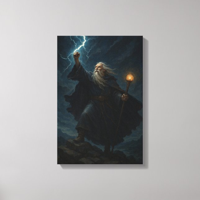 Lienzo El poderoso asistente citando relámpagos en cielo  (Anverso)