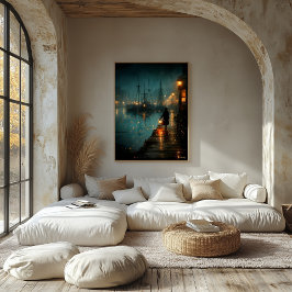 Lienzo El portador de la linterna por el puerto