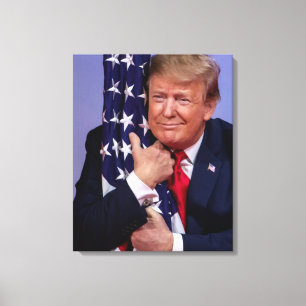 Lienzo El presidente Trump abrazando la bandera