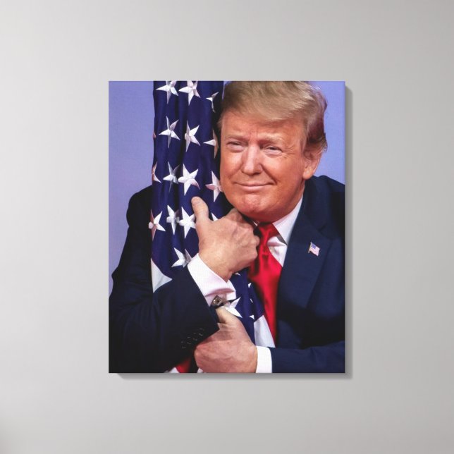 Lienzo El presidente Trump abrazando la bandera (Anverso)