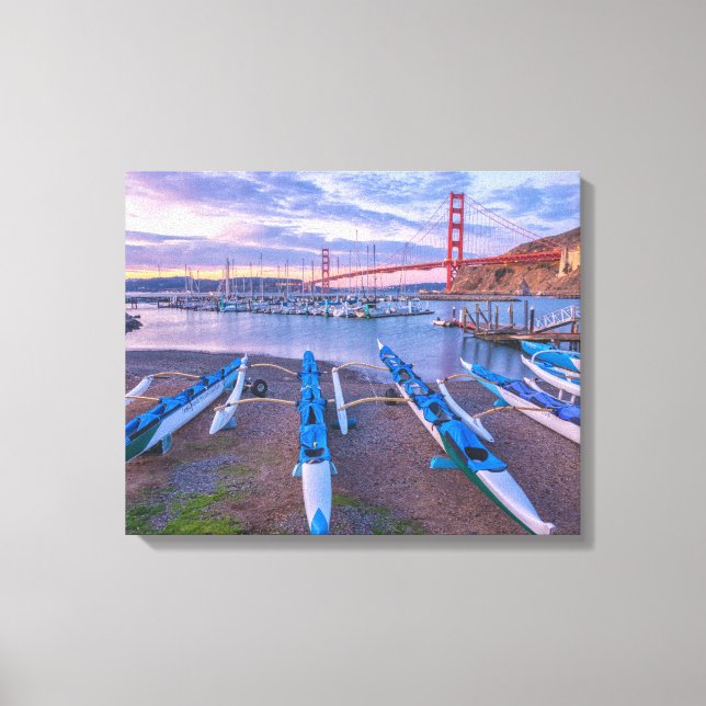 Lienzo El puente Golden Gate y las canoas Ougater (Anverso)