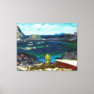 Lienzo El puerto, costa de Monhegan, pintura de Maine,