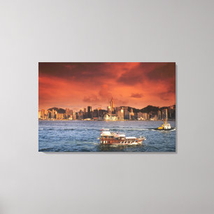 Lienzo El puerto de Hong Kong al atardecer