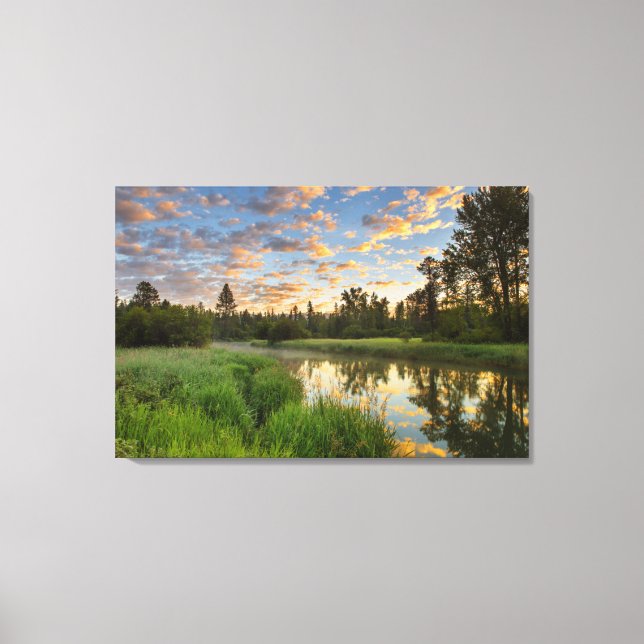 Lienzo El río Whitefish con hermosas nubes al amanecer (Anverso)