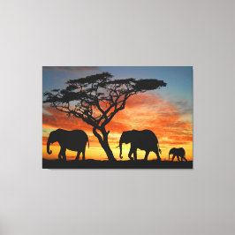 Lienzo El Safari Africano Sunset Elephant Silhouette Art