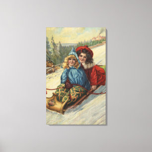 Lienzo El Sledding de las niñas de ChristmasTwo