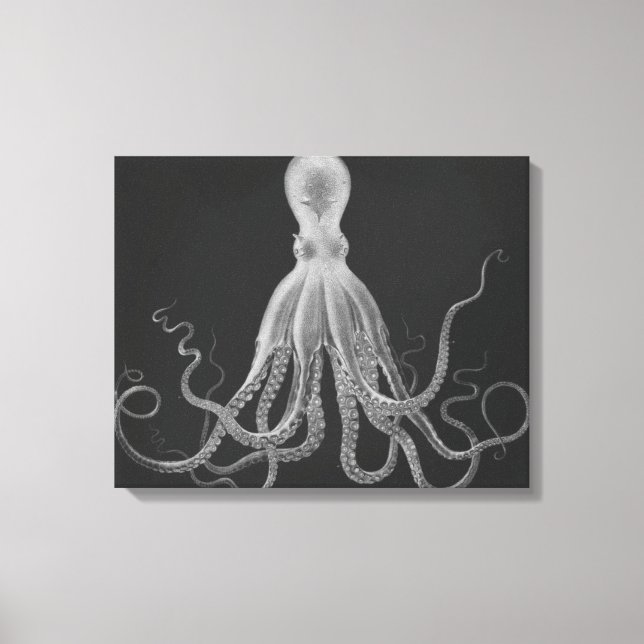 Lienzo El sobredimensionado tríptico del pulpo en gris (Anverso)
