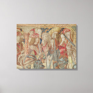 Lienzo El torneo, tapicería vertical del telar