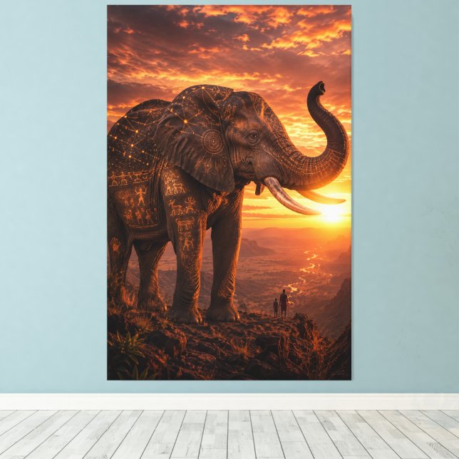 Lienzo El último guardián: elefante africano antiguo llev (Insitu (piso de madera))