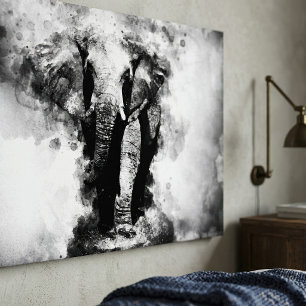Lienzo Elefante Africano Acuarela en Blanco y Negro