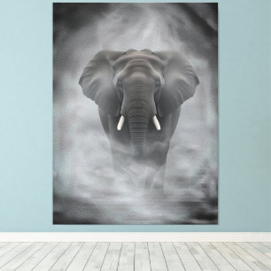 Lienzo Elefante africano en niebla brumosa serena impasto