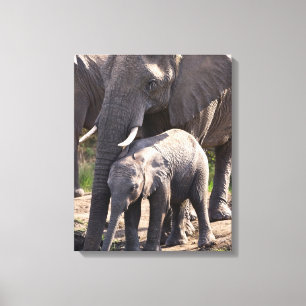 Lienzo Elefante Africano Joven con Bebé