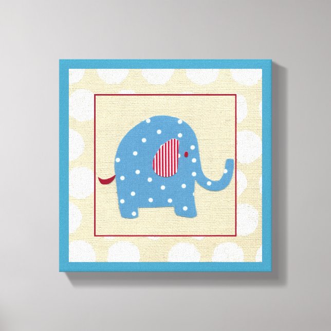 Lienzo Elefante azul con puntos de Polka blanco (Anverso)