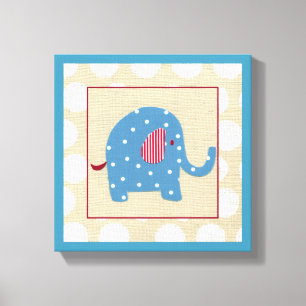 Lienzo Elefante azul con puntos de Polka blanco