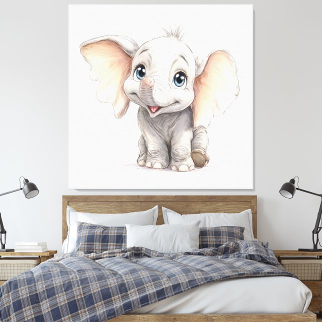 Lienzo Elefante bebé caprichoso inspirado en Ghibli (Insitu(Dormitorio))