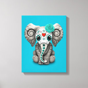 Lienzo Elefante bebé con el Día Azul del Azúcar Muerto