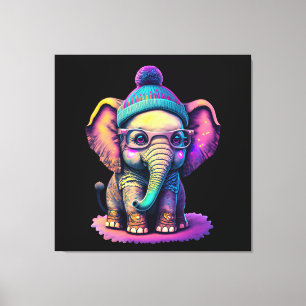 Lienzo Elefante bebé con gafas y beanias