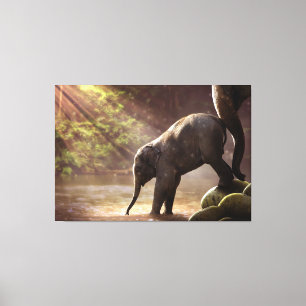 Lienzo Elefante bebé con madre