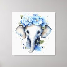 Elefante bebé - Corona de flores azules