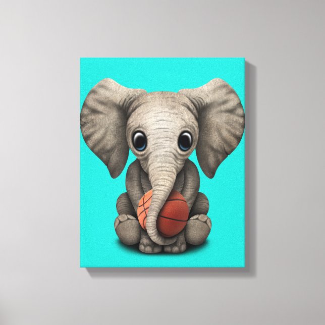 Lienzo Elefante Bebé Jugando Con Baloncesto (Anverso)