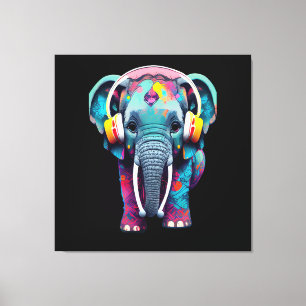 Lienzo Elefante bebé lindo con audífonos