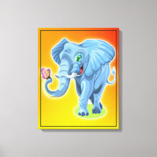 Lienzo Elefante Con Mariposa