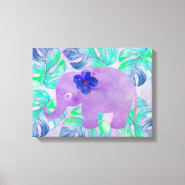 Lienzo Elefante de color de agua Jungla Tropical Monstera