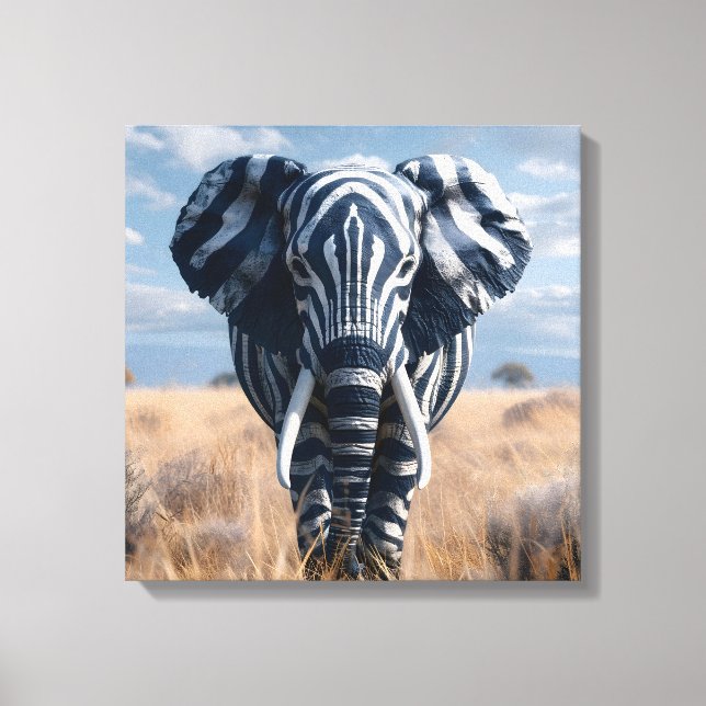 Lienzo Elefante En Disfraz De Cebra (Anverso)