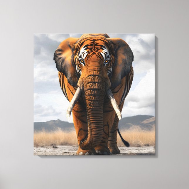 Lienzo Elefante En El Disfraz Del Tigre (Anverso)
