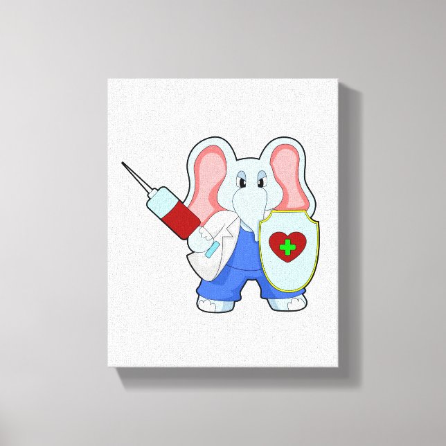 Lienzo Elefante en la vacunación con jeringas (Anverso)