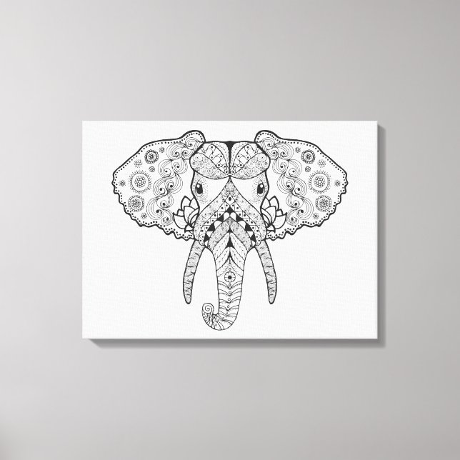 Lienzo Elefante inspirado en Zentangle (Anverso)