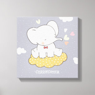Lienzo Elefante lindo con nubes para guardería de niño