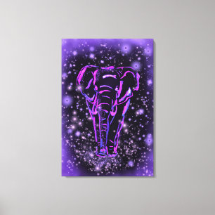 Lienzo Elefante Rosa Púrpura Neón Caminando En Noche Estr
