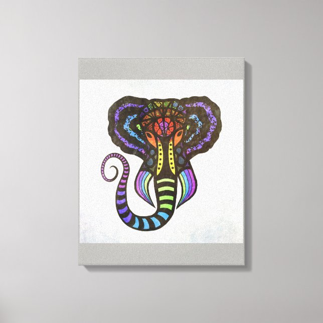 Lienzo Elefante travagante arcoiris sobre fondo gris (Anverso)