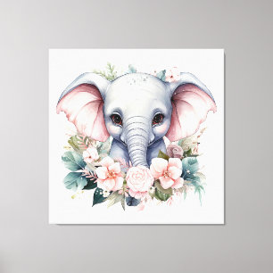 Lienzo Elefante y flores